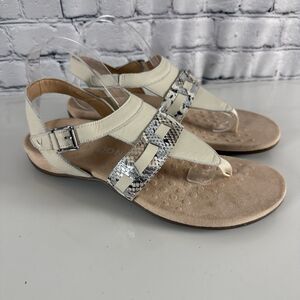 Vionic Lupe Boa Met Leather Sandals Womens 11 Adjustable T Strap Orthotic Cream